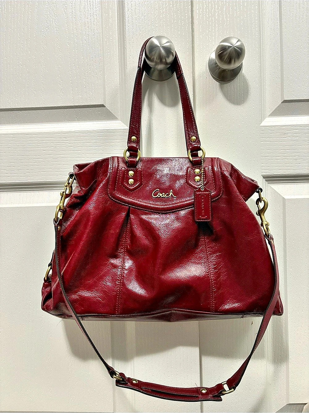 Red Coach Leather Shoulder Bag
